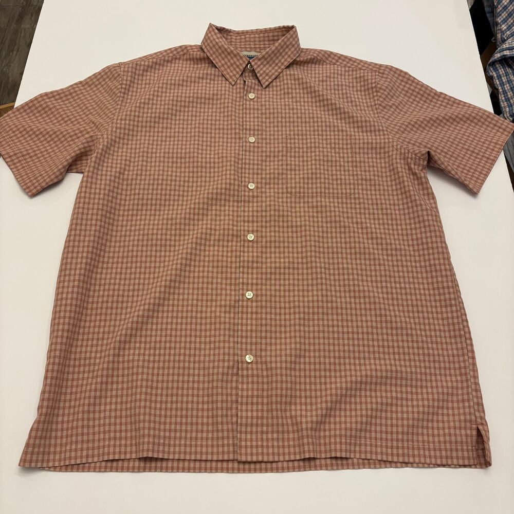 Breakwater Mens Large Brown Plaid Short Sleeve Button Down Shirt Rayon